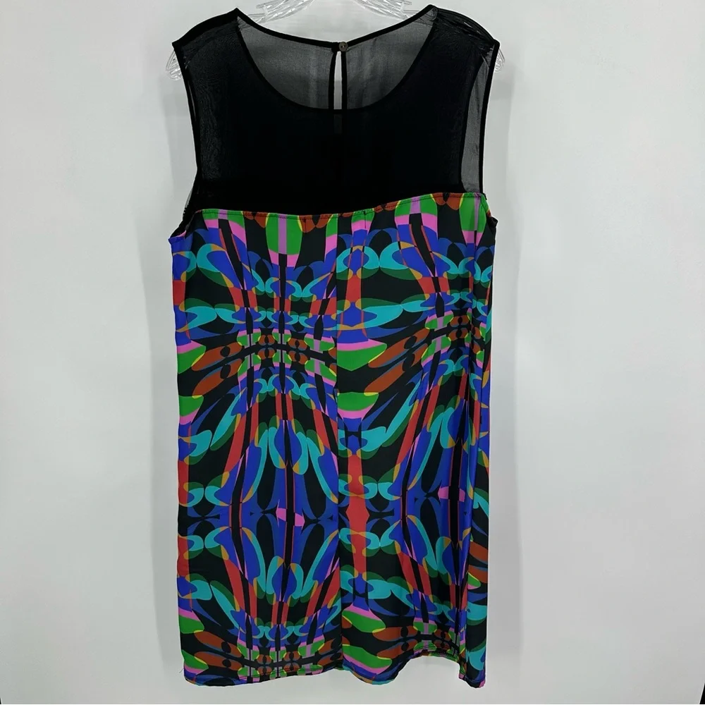 DESIGUAL Beaded Sheer Geometric Shift Dress Blue Pink Size 44 US M